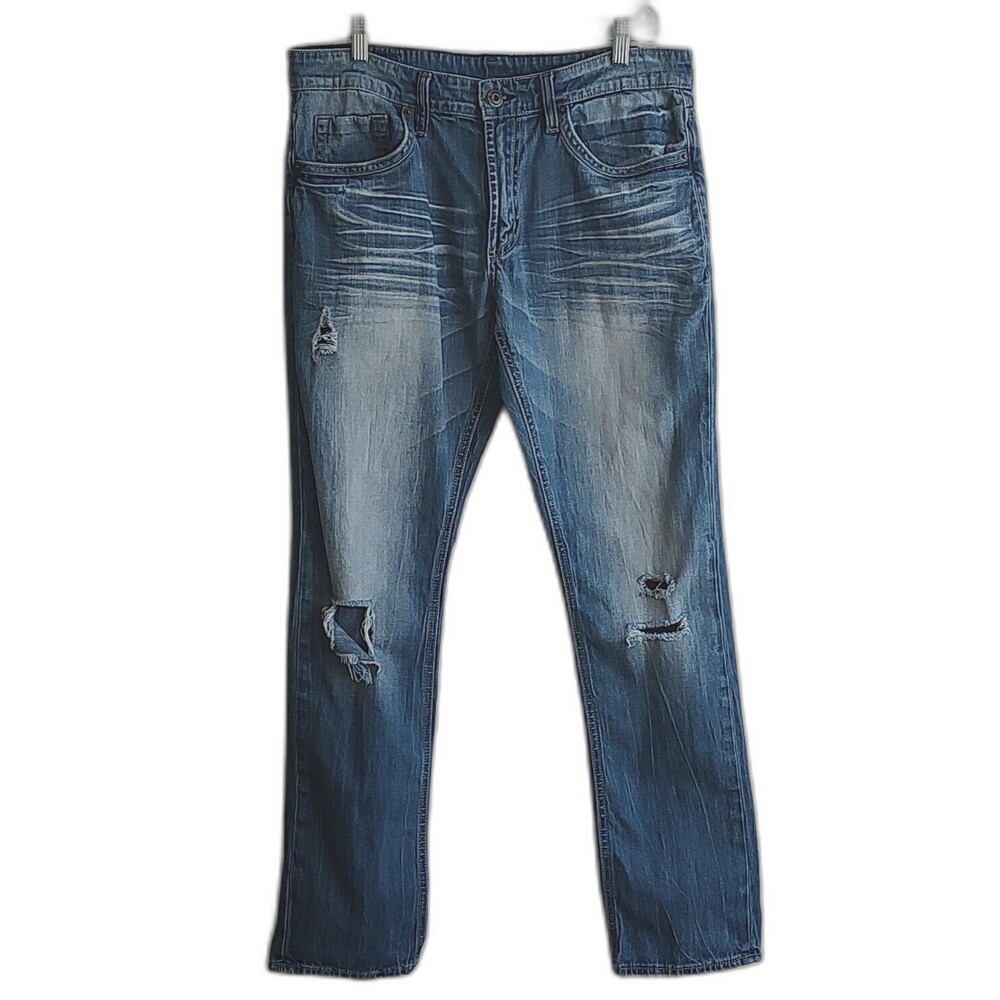Buffalo David Bitton Ash X Basic Jeans 32x32 Blue Skinny Stretch Distress(34x32)